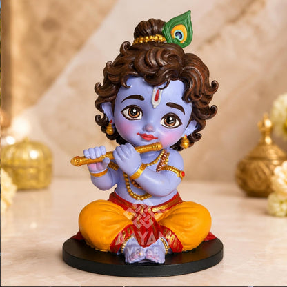 Balroop Blessings Natkhat Krishna Murti for Car Dashboard | 3.5 Inch Cute Laddu Gopal Idol | Premium Hand-Painted UV Resin Murti | Home Temple, Office & Gift