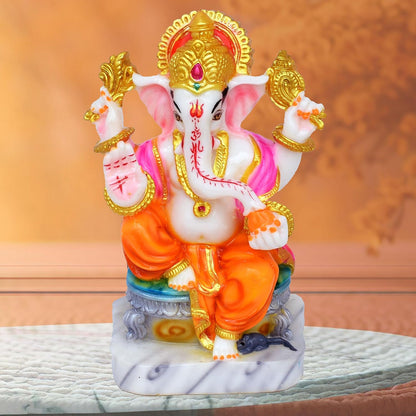 Marble Dust Ganesha Idol Ganpati Murti Vinayak 6 inch Statue for Home Mandir, Entrance, Living Room Decor, Office Desk, Gifting on Grih Pravesh, Auspicious Showpiece