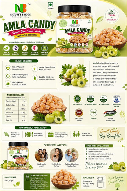 Nature's Bridge Natural Dried Sweet Amla Candy 900 GM | Dry Amla Candy | Indian Gooseberries | Dried Amla