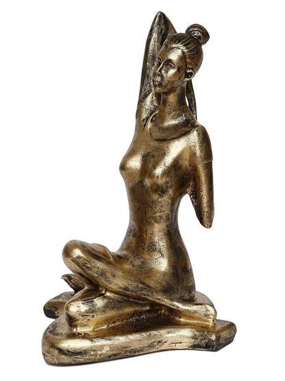 Golden Resin Woman in Gomukhasana Cow Face Pose | Yoga Woman Statue Showpiece for Home Decor Living Room Bedroom Office Yoga Studio | Womens Day Gift for Ladies | Birthday Gift for Women