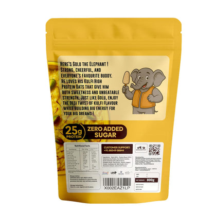 GrowFitz 25g High Protein Oats 800 Gram | Kulfi Flavor Breakfast Oatmeal | 12g High Fiber, Almonds, Raisin, Pumpkin, Chia Seeds, Super Rolled Oats | Healthy Fats, No Added Sugar (Pack of 1)