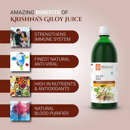 KRISHNA'S HERBAL & AYURVEDA Giloy Juice Immunity Booster - 1000 Ml | Pack Of 1 | Immune Support | Respiratory Health & Gut Health