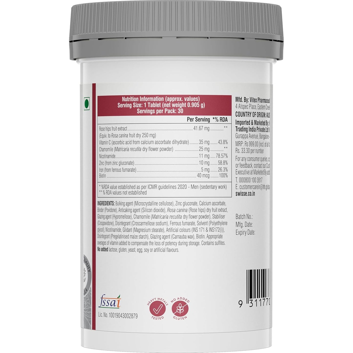Zephivo Swisse Biotin+ New Improved Formula with 100% RDA of Biotin (Manufactured In Australia) Boosts Keratin Levels, Reduce Hair Loss and Promote Regrowth with Nicotinamide, Rose Hips & Vitamin C For Healthy Hair, Skin & Nails For Both Men & Women (30 Tablets)