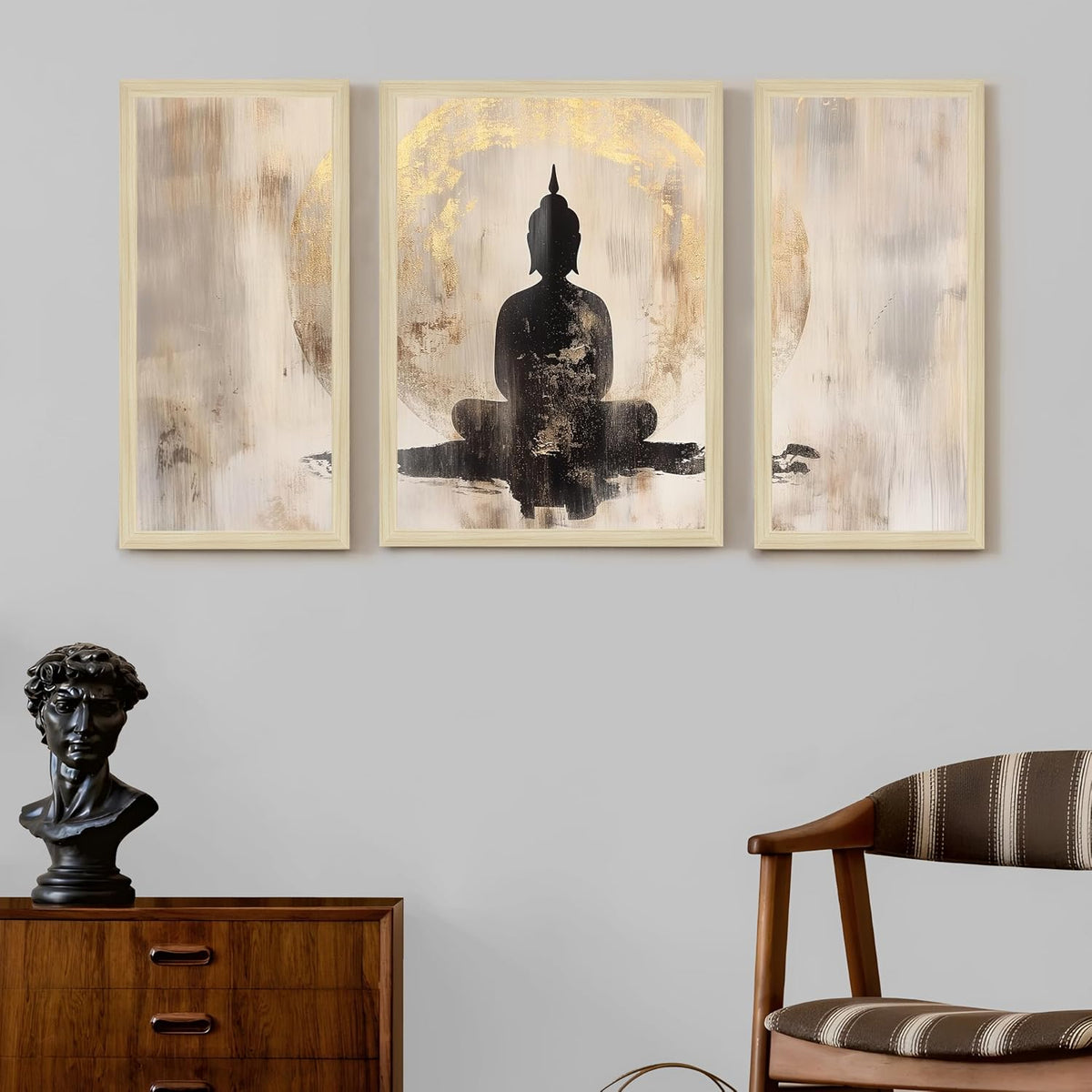 Framed Painting Buddha Abstract Framed Wall Art Painting Home D cor Pack Of 3 |Suits for Hallways, Living Room, Bedroom, Office Set Of 3, 22x46 cm, 33x44 cm
