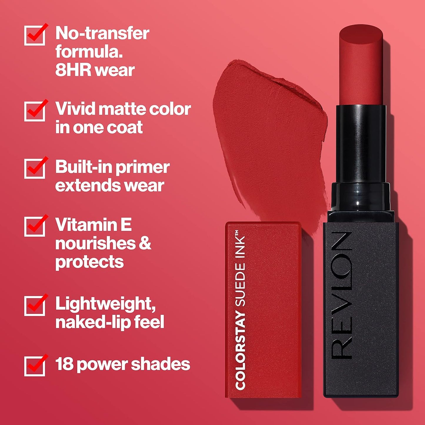Revlon Lipstick, ColorStay Suede Ink, Built-in Primer, Infused with Vitamin E, Waterproof, Smudge-proof, Matte Color, 003 Want It All, 2.55 g