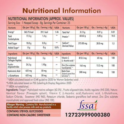 Nutritional information label with ingredients on a pink background