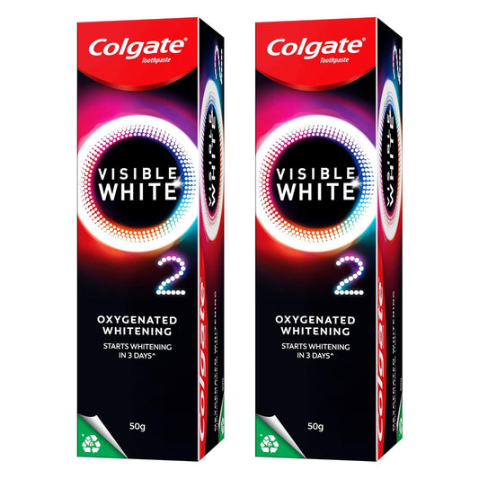 Colgate Visible White O2, Teeth Whitening Toothpaste (50g) for noticeably whiter teeth starting in 3 days. Peppermint Sparkle with Active Technology, Enamel Safe Teeth Whitening (Pack of 2)