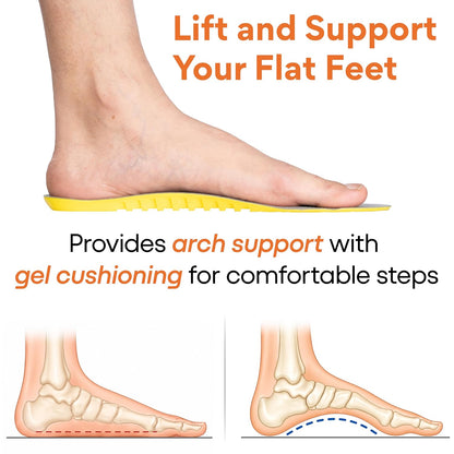 FOVERA Arch Support Gel Insoles for Men & Women – Premium Soft Shoe Insoles with Massaging Gel Technology, Micro-Shock Absorption, Breathable Fabric Top, for Walking, Running & Daily Wear