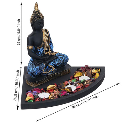 Blue Resin Meditating Lord Buddha Statue Tea Light Candle Holder| Buddha Idol Tea Light Holder Diwali Decoration Items for Home Decor Buddha Showpiece Gift for Diwali Housewarming Birthday