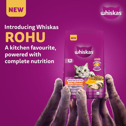 Whiskas Adult (1+ Years) Dry Cat Food, Rohu Fish Flavour, 1.2 kg, Powered with 40 Essential Nutrients, Complete & Balanced Nutrition for Adult Cats