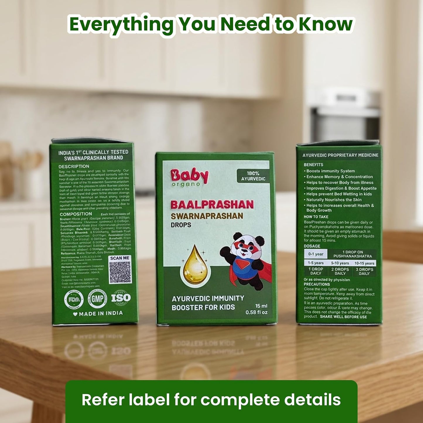 BabyOrgano Swarnaprashan Drops for Kids | 24 Carat Gold Immunity Booster | Suvarnaprashan Gold Drops with Swarna Bhasma & Honey | Brain, Memory & Growth | 100% Ayurvedic, 0-15 Yrs, 15ml (Pack of 1)