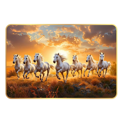7 Running Horses MDF Wall Art 12x18 Inch | Golden Border Vastu Painting for Home & Office Décor | Modern Elegant Wall Hanging Frame for Living Room, Bedroom (Design 1)