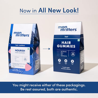 Man Matters Biotin Hair Gummies (30N) | No Added Sugar | With Biotin, DHT Blockers, Vitamin A, C, E, Zinc & Fibre | For Healthy & Strong Hair | Strawberry Flavour | 100% Veg & Gut Friendly