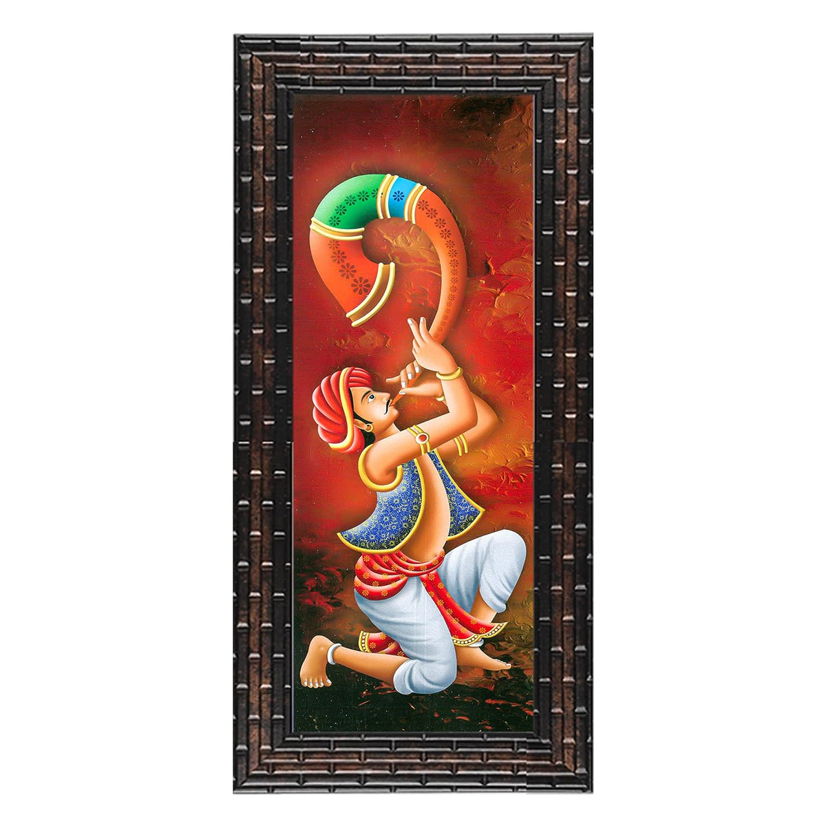3 PC Set of Rajasthani Folk Music & Dance Paintings (1084) Without Glass 6 X 13, 10.2 X 13, 6 X 13 inch-Multicolour