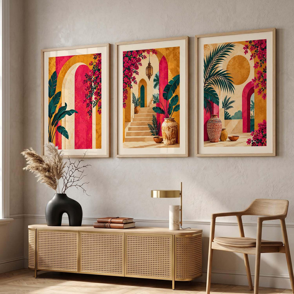 Aesthetic BOHO Wall Art Home Decoration | Maximalist BOHO Paintings with Frame for Living Room Bedroom Hotel | Digital Reprint Set of 3 | 13X17 Inch