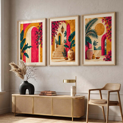 Aesthetic BOHO Wall Art Home Decoration | Maximalist BOHO Paintings with Frame for Living Room Bedroom Hotel | Digital Reprint Set of 3 | 13X17 Inch