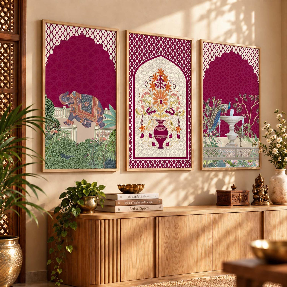 Indian Traditional Madhubani Big Size Art Home Decoration Wall Painting Art With Frame For Living Room Bed Room Hotel Wall DecorDigital Reprint Engineered Wood Set of 3 (4, 10x19 inch, Framed)