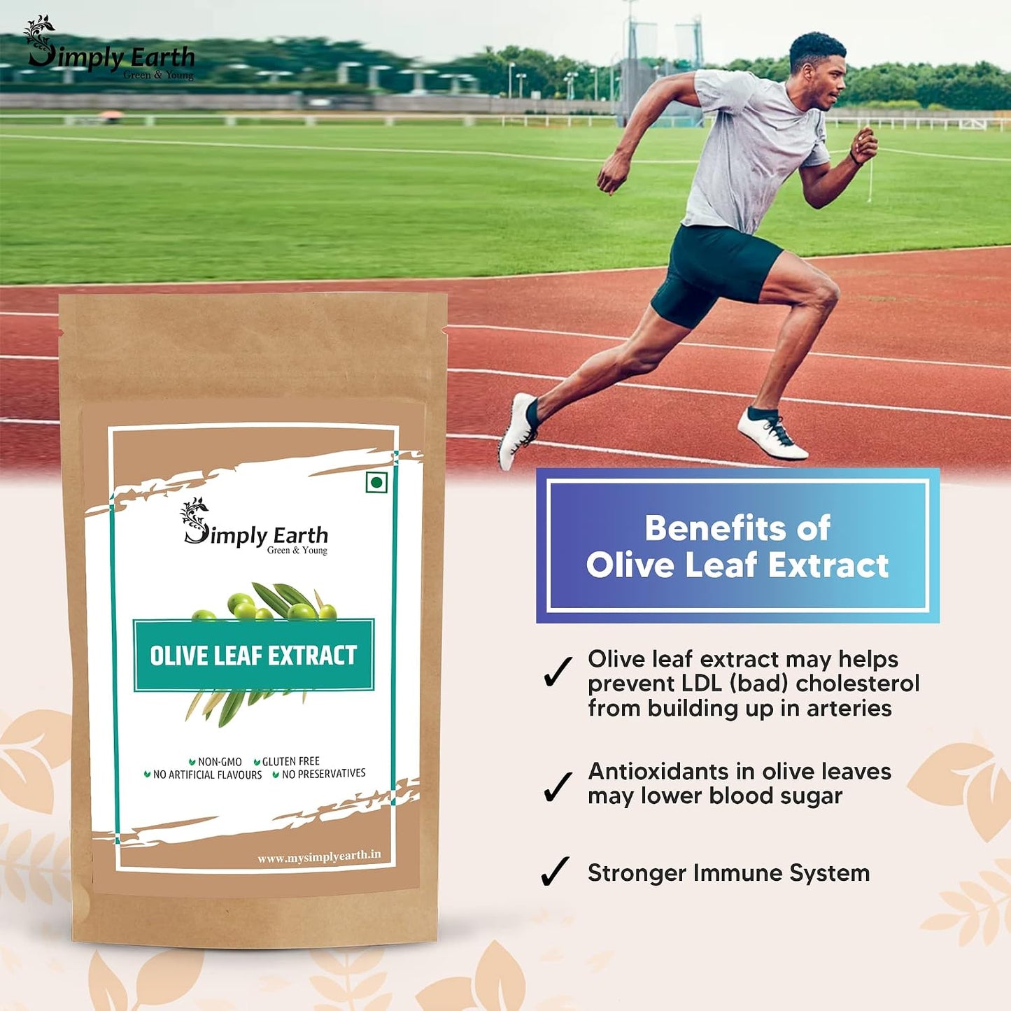 Simply Earth Natural Olive Leaf Extract | Super Strength: 10% Oleuropein | Healthy Immune, Skin and Cardiovascular Health - 100GM