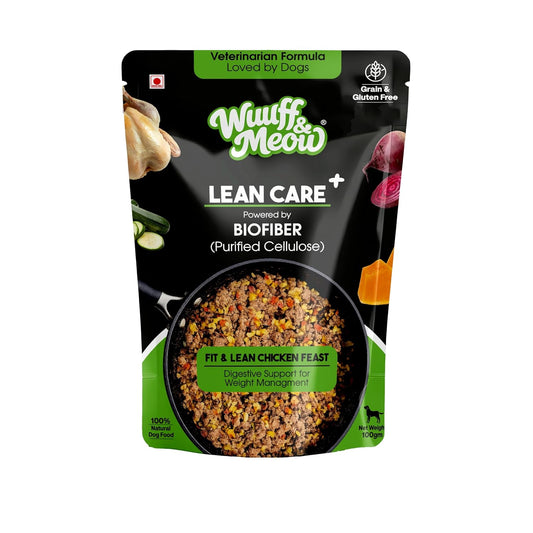 Wuuff & Meow Lean Care+ Gently Cooked Wet Dog Food | High Protein, Grain Free | Powered by BIOFIBER™ with Arbocel® Purified Cellulose | Fresh & Functional Food | (100 g (Pack of 1))