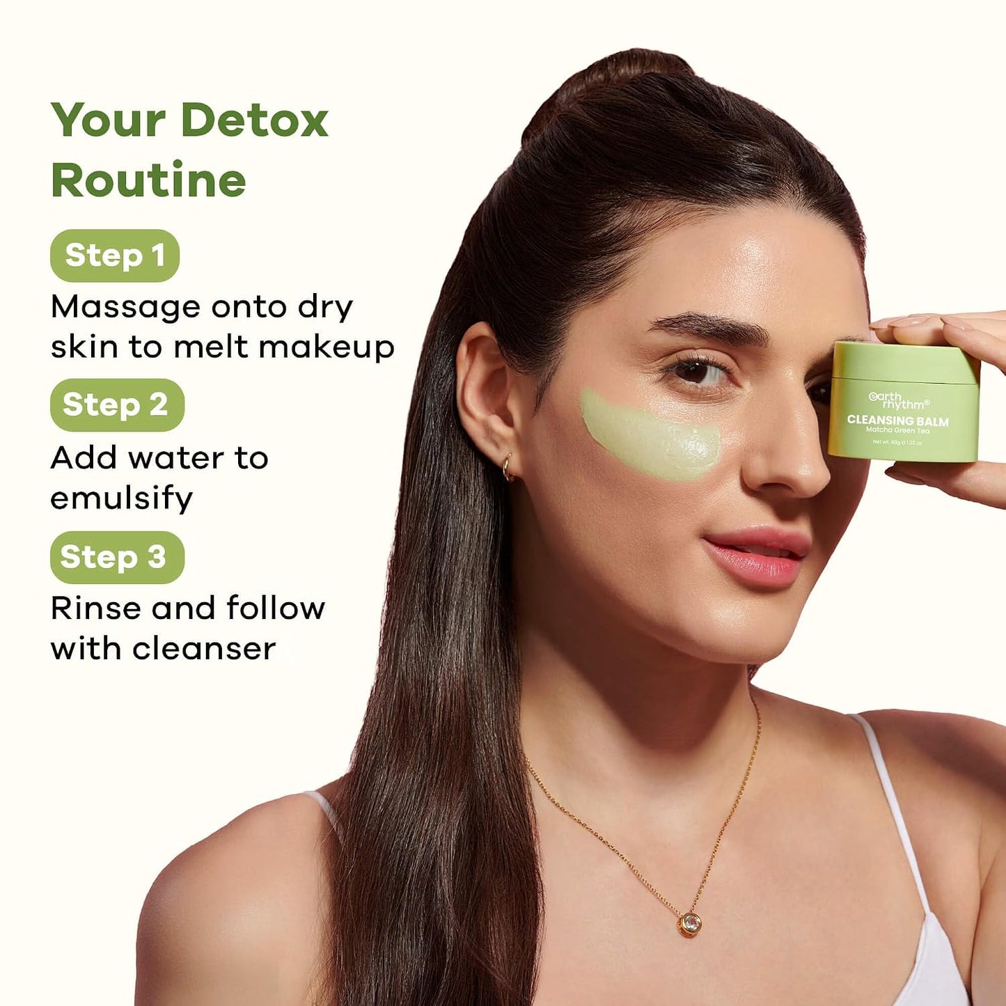 Earth Rhythm Matcha Green Tea Cleansing Balm Removes Makeup in 10 Seconds, Gentle cleansing. No Parabens & Sulphates