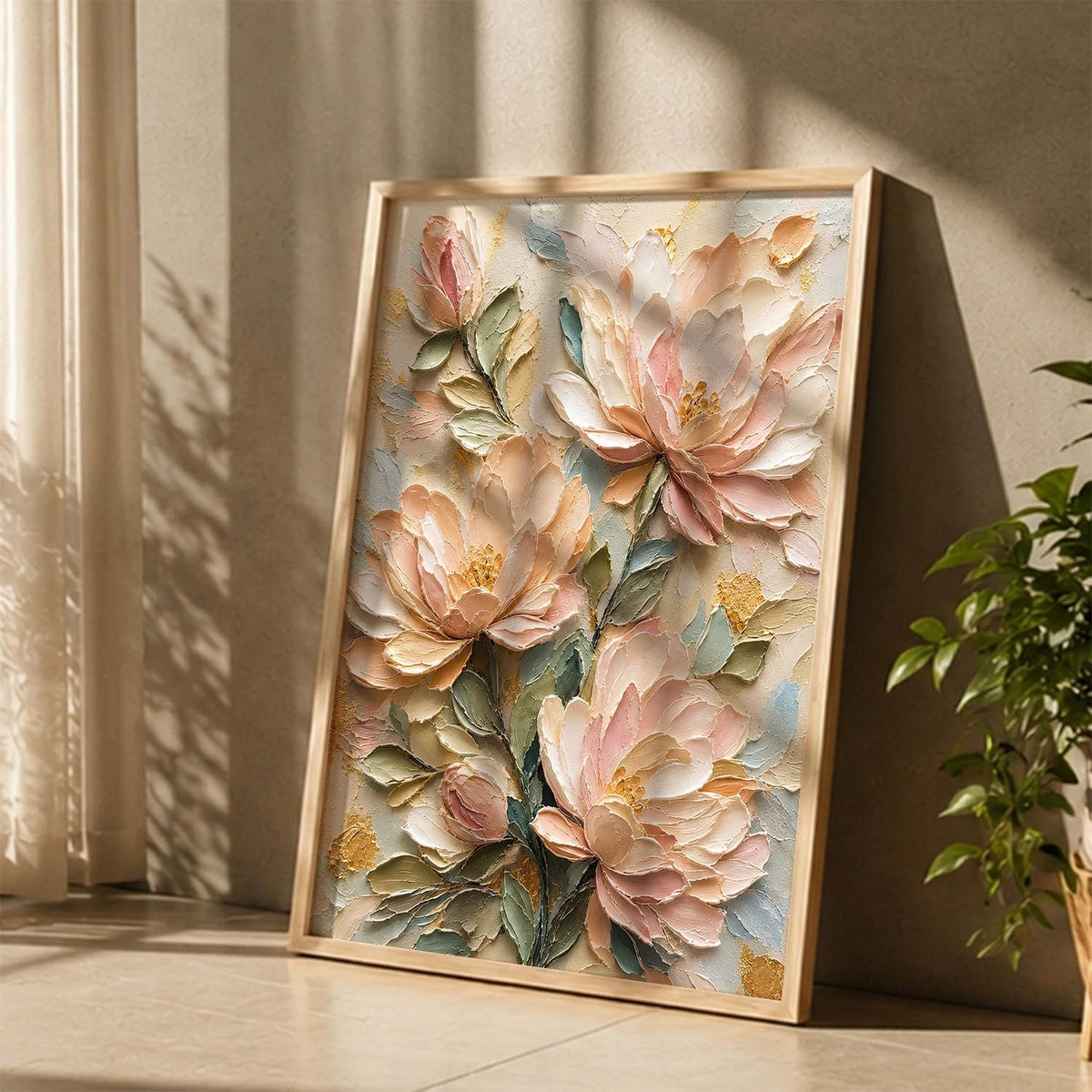 Decorative Floral Wall Art Painting With Frame | Abstract Painting For Living Room Bed Room Hotel Wall Decor Digital Reprint (14X20 inch)