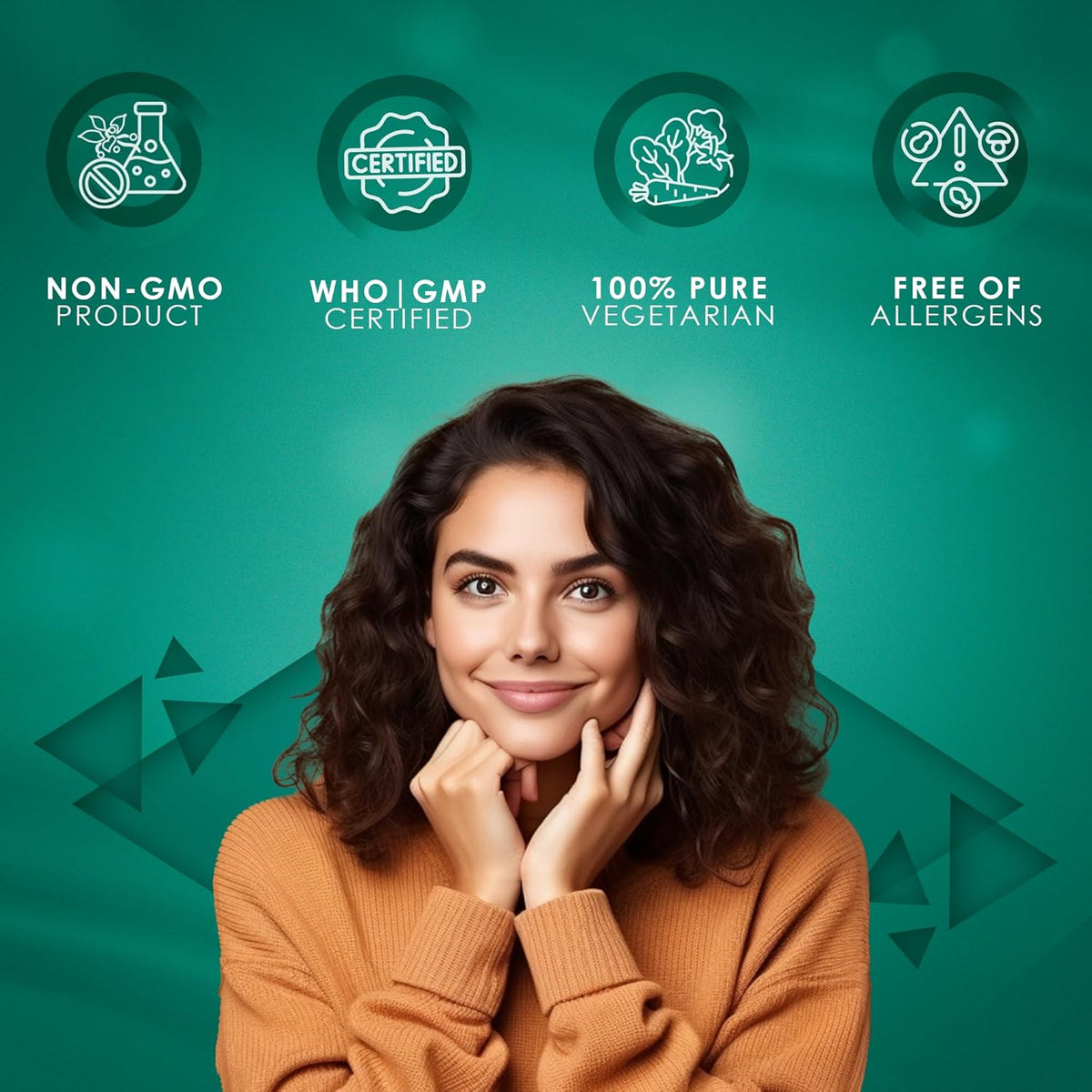 Woman with certifications on a green background