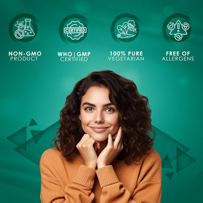 Woman with certifications on a green background