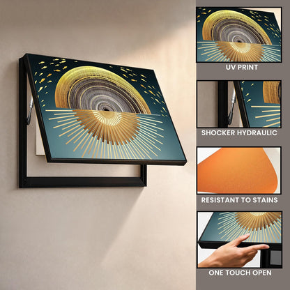 Electric MCB Box Cover Frame With Hydraulic Decorative Painting Gold Sun Painting Electrical Panel box Cover, Switch Box Frame Will Fit Max 10x14 inch Switch Board, Outer Size 13X17 Inch