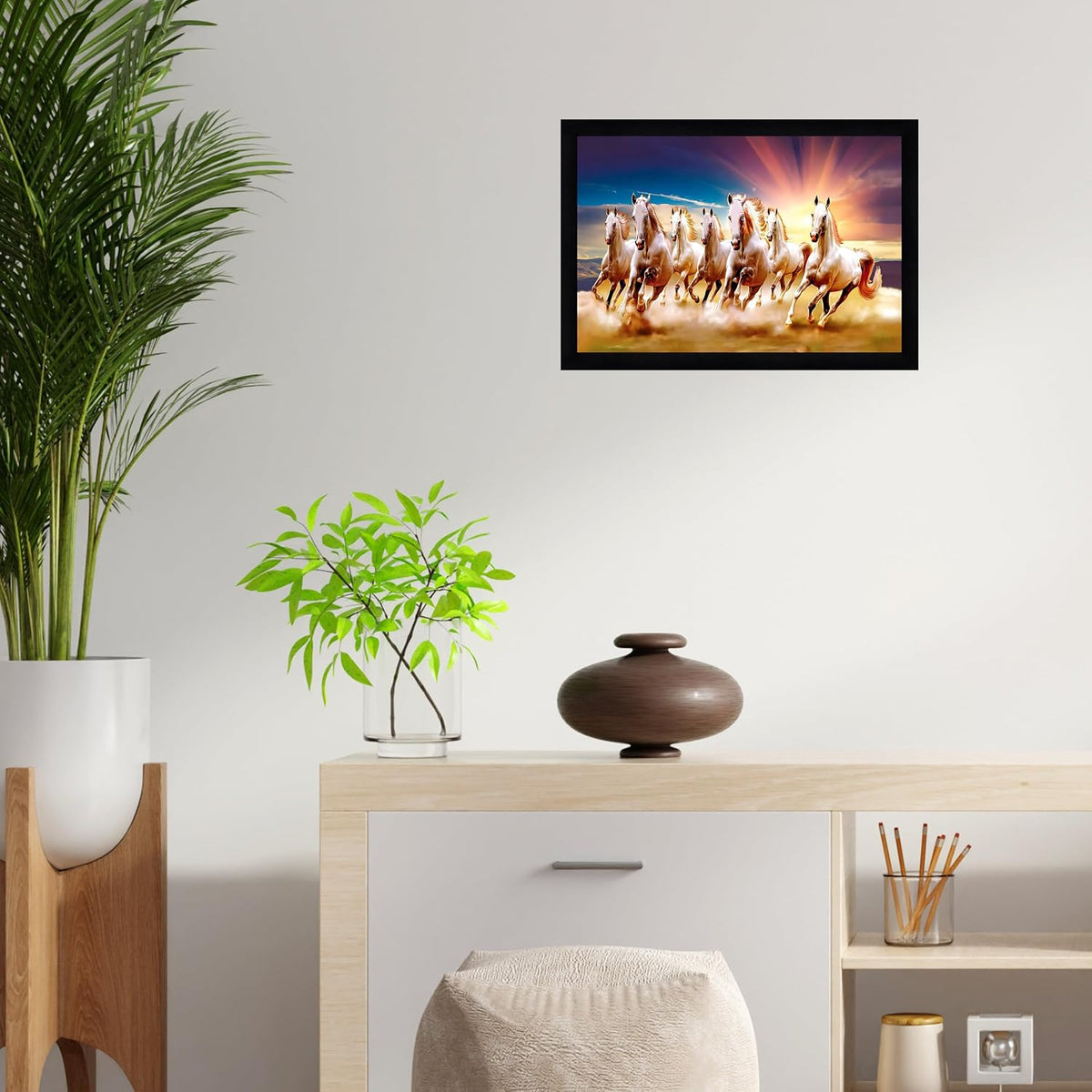 Runing Seven Horses Painting With Frame 13 Inches X 10 Inches (Style 5)