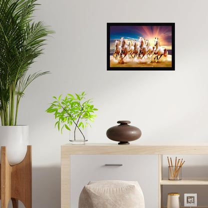 Runing Seven Horses Painting With Frame 13 Inches X 10 Inches (Style 5)