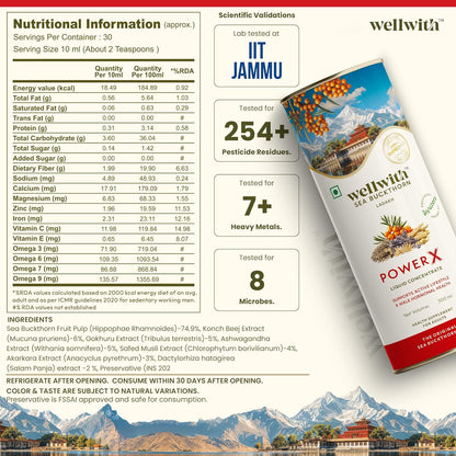 Wellwith (Ayuzera) PowerX 300ml Sea Buckthorn with Ashwagandha,Safed Musli, Gokhru & Akarkara | HimalayanSeabuckthorn Pulp Juice For Men (Pack of 1)