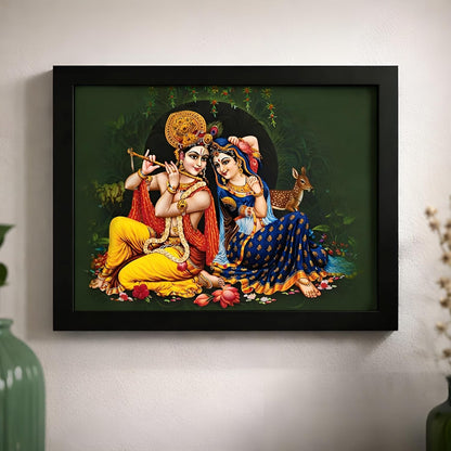 Raasleela Radha Krishna Art Framed Painting | Ready to Hang (Wood, 12inch x 18 inch)