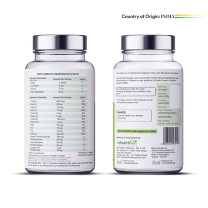 Zephivo HEALTH VEDA ORGANICS PRIVATE LIMITED Advance Hair Vitamin with DHT Blocker & Biotin | For Better Hair Growth & Hair Fall Control | Stimulates Hair follicles | For Men & Women - 60 Veg Capsules