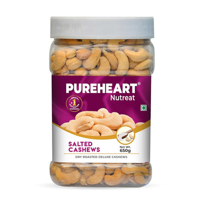Pureheart Nutreat Roasted Salted Cashews, Flavourful & Crunchy Snack | Premium Salted Whole Cashew Nuts/Kaju Dry Fruit | Rich in Protein & Fiber | No Artificial Colors, Flavors, Preservatives