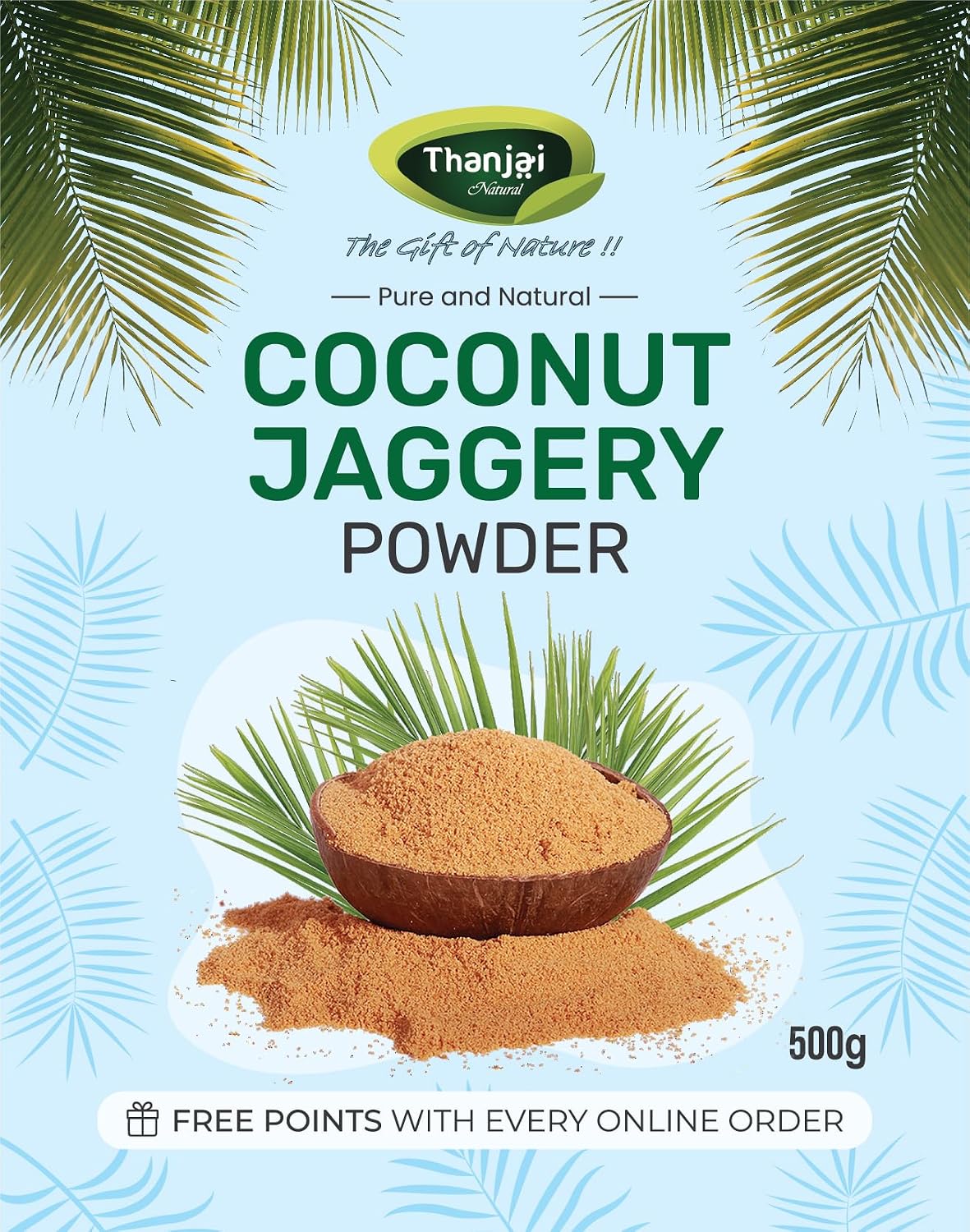 Thanjai Natural Coconut Jaggery Powder Unrefined | Organic - 100% Pure | No Preservatives | No Added Sugar | Traditional Village-Made | Healthy Sugar Alternative for Diabetes, Weight Loss