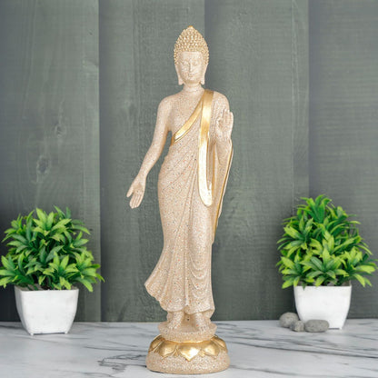 New Standing Buddha Statue showpiece Idol Home Decor Items for Living Room and Gifts (Stone White)