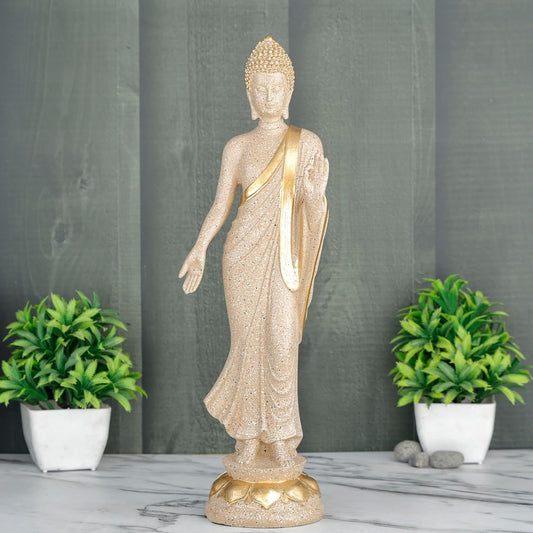 New Standing Buddha Statue showpiece Idol Home Decor Items for Living Room and Gifts (Stone White)