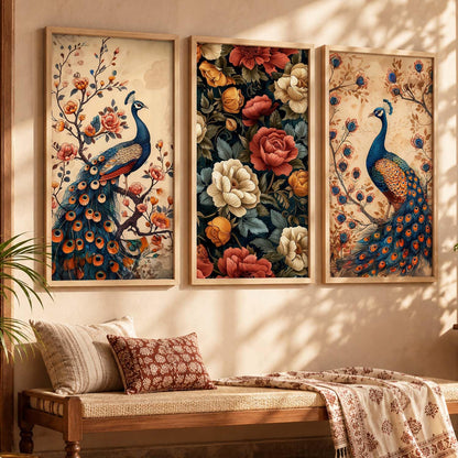 Indian Traditional Madhubani Big Size Art Home Decoration Wall Painting Art With Frame For Living Room Bed Room Hotel Wall DecorDigital Reprint Engineered Wood Set of 3 (1, 10x19 inch, Framed)