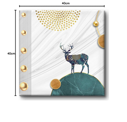 Modern Nordic Deer Wall Art Canvas Print, White Marble Background with Gold Accents, Teal and Gold Home Decor 16 Inch x 16 Inch CVS-38106