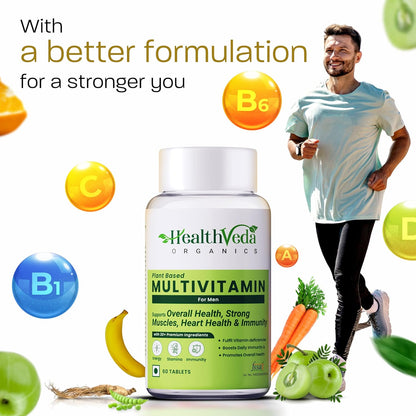 Zephivo Health Veda Organics Multivitamin for Men, 60 Multivitamin Tablets, with Zinc, Vitamin C, Vitamin D3, Multiminerals and Ginseng Extract, Enhances Energy, Stamina & Immunity