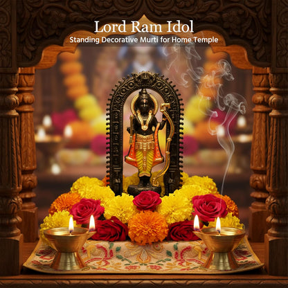 HindCraft Lord Ram Idol Statue for Home Decor & Temple, Ram Ji Murti with Arch Frame, Decorative God Idol for Pooja Room, Mandir, Living Room & Office Spiritual Showpiece, Temple Idol