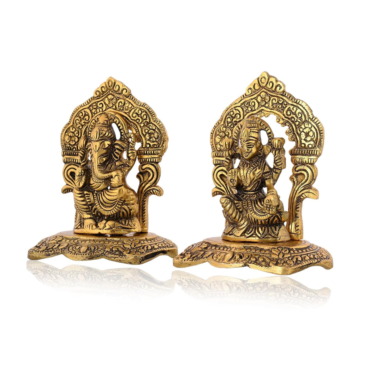 Metal Laxmi Lakshmi Ganesh Gift Items for Cooperate, Ganesh Idol for Gift, Gift for Ganpati Festival, Anniversary, Wedding Gift, Housewarming with Velvet Box Packing (Set of 1)