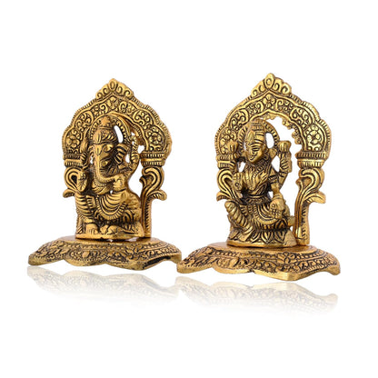 Metal Laxmi Lakshmi Ganesh Gift Items for Cooperate, Ganesh Idol for Gift, Gift for Ganpati Festival, Anniversary, Wedding Gift, Housewarming with Velvet Box Packing (Set of 1)