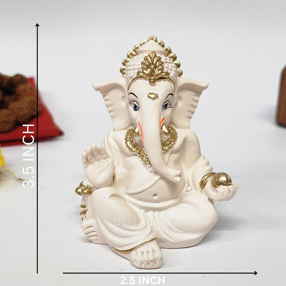 Gold Art India Synthetic-Resin Ganesha Idol | Ganesh Statue Home Decor | Ganesha Murti Office Desk, & Ganpati Idol Car Dashboard | Unique Wedding & Birthday Gift (Gaddipeachivory) 3.5", Fantasy
