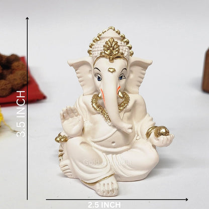Gold Art India Synthetic-Resin Ganesha Idol | Ganesh Statue Home Decor | Ganesha Murti Office Desk, & Ganpati Idol Car Dashboard | Unique Wedding & Birthday Gift (Gaddipeachivory) 3.5", Fantasy