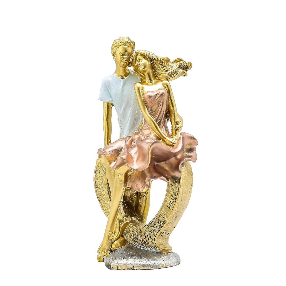Romantic Loving Couple Statue Showpiece | Golden & White Finish | Valentine, Anniversary & Birthday Gift for Him/Her | Home Decor Figurine