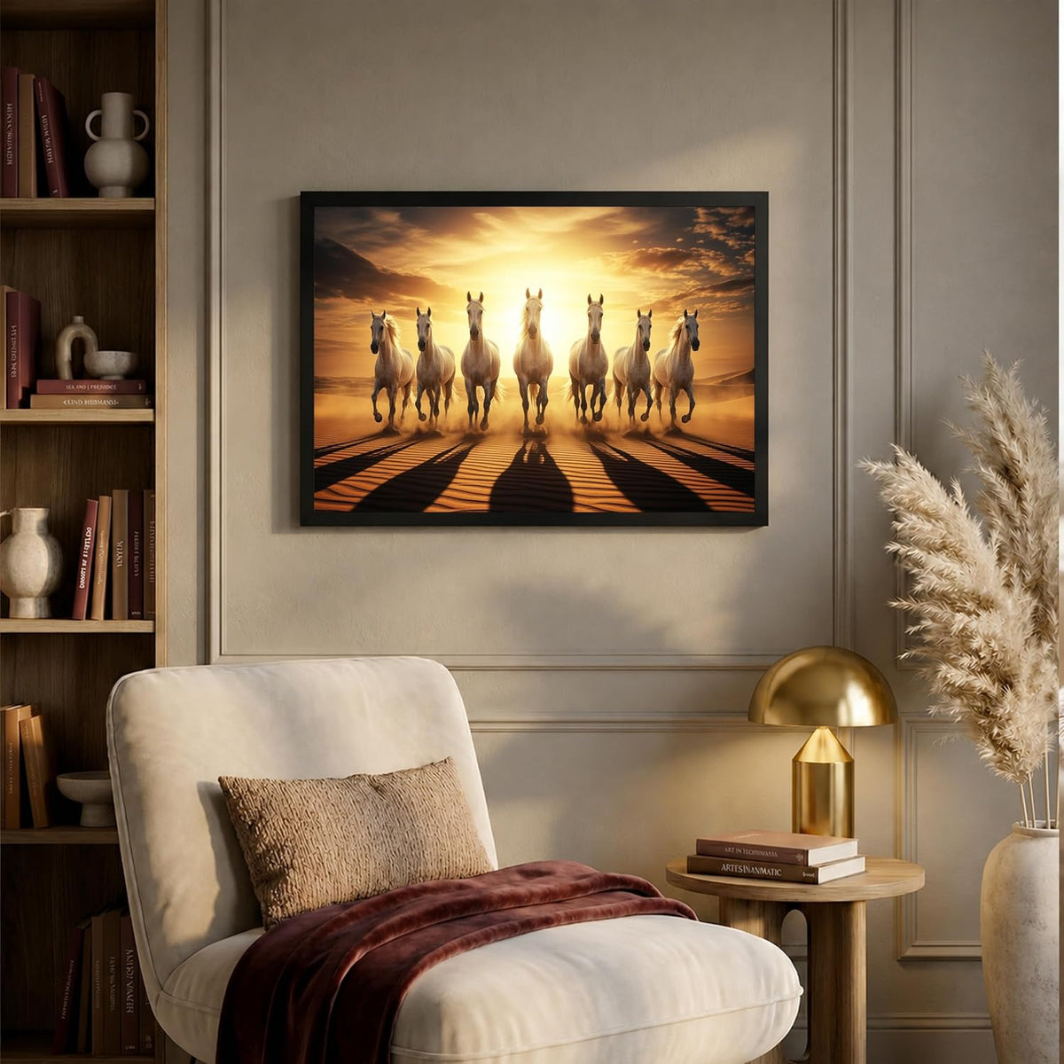7 Horse Vastu Wall Painting (Landscape Collection) (Natural, Design 22, 48L x 33W cm)