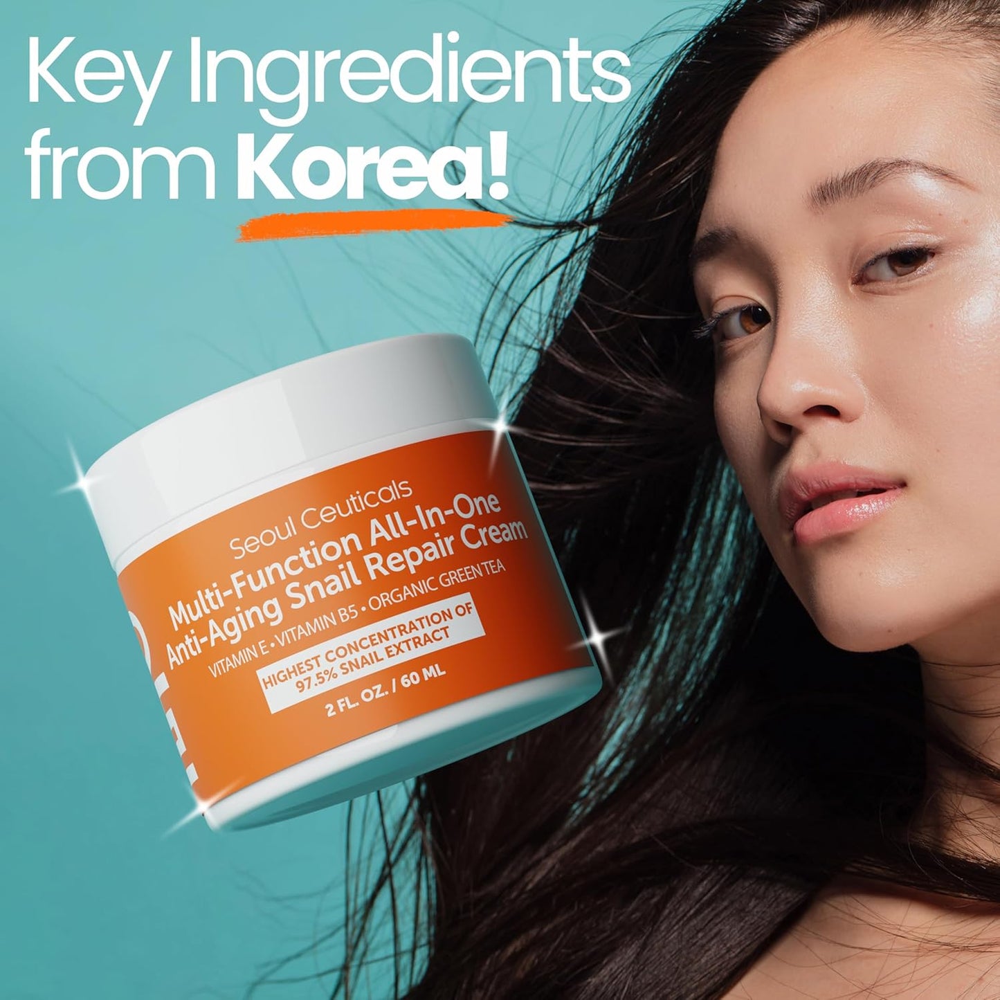SeoulCeuticals 97.5% Snail Mucin Moisturizer for Face | 60ml Korean Skin Care Snail Mucin Cream with Aloe, Shea Butter & Jojoba | Lightweight, Non-Comedogenic Daily Repair Night Cream