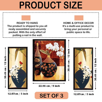 Wall Painting Frames For decor, Pictures Frame For Living Room, Home Decoration, Bedroom, Set of 3, 1pc- 23 x 30 cm, 2pc- 12.5 x 30 cm (Design 12)