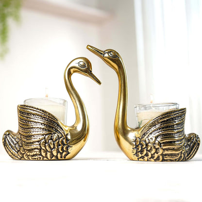 BEHOMA Pair of Swan Candle Holder with Giftbox for Home Decor, Gold